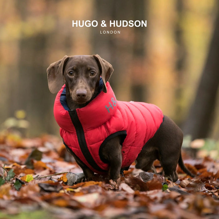 Hugo & Hudson Reversible Dog Puffer Jacket Red and Navy Medium (40cm)