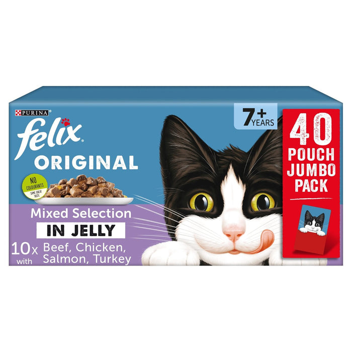 Felix Senior Original 7+ Mixed Selection in Jelly (Beef, Chicken, Salmon, Turkey) Wet Cat Food