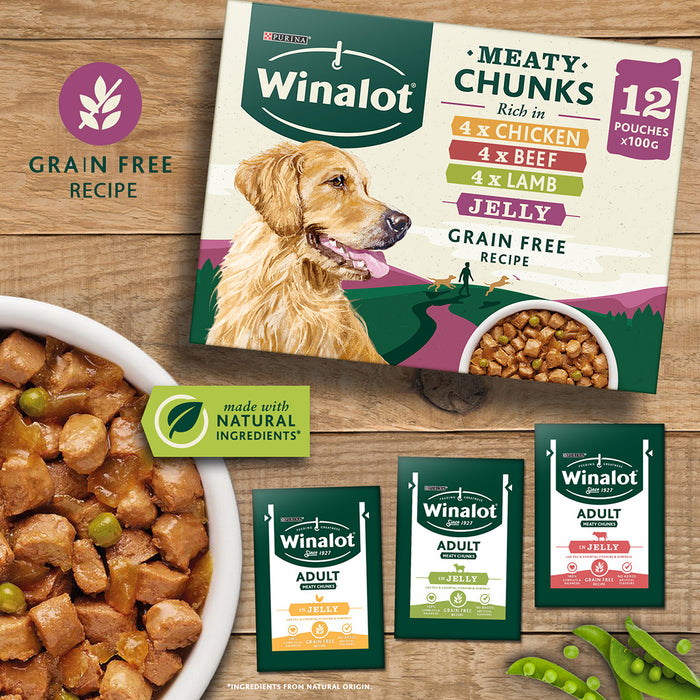 Winalot Adult Meaty Chunks Mixed in Jelly (Beef, Chicken, Lamb) Wet Dog Food 24 x 100g