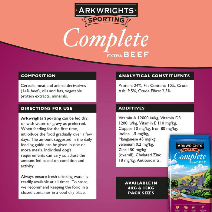 Arkwrights Sporting Complete Extra Beef Dry Dog Food 15kg