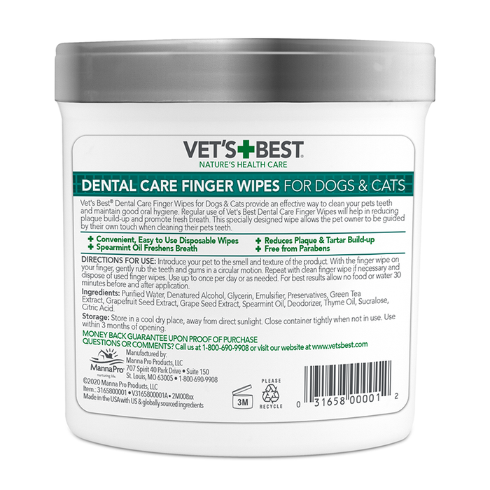 Vet's Best Dental Care Finger Wipes for Dogs & Cats 50 Pads