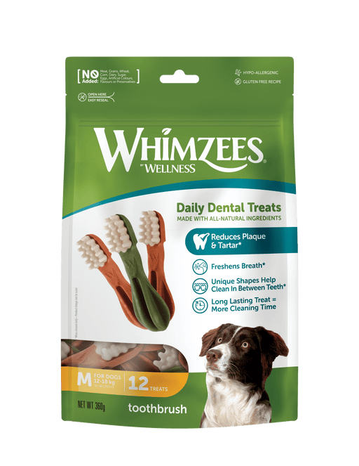 Whimzees Toothbrush Dental Treat for Medium Dogs 12 pieces