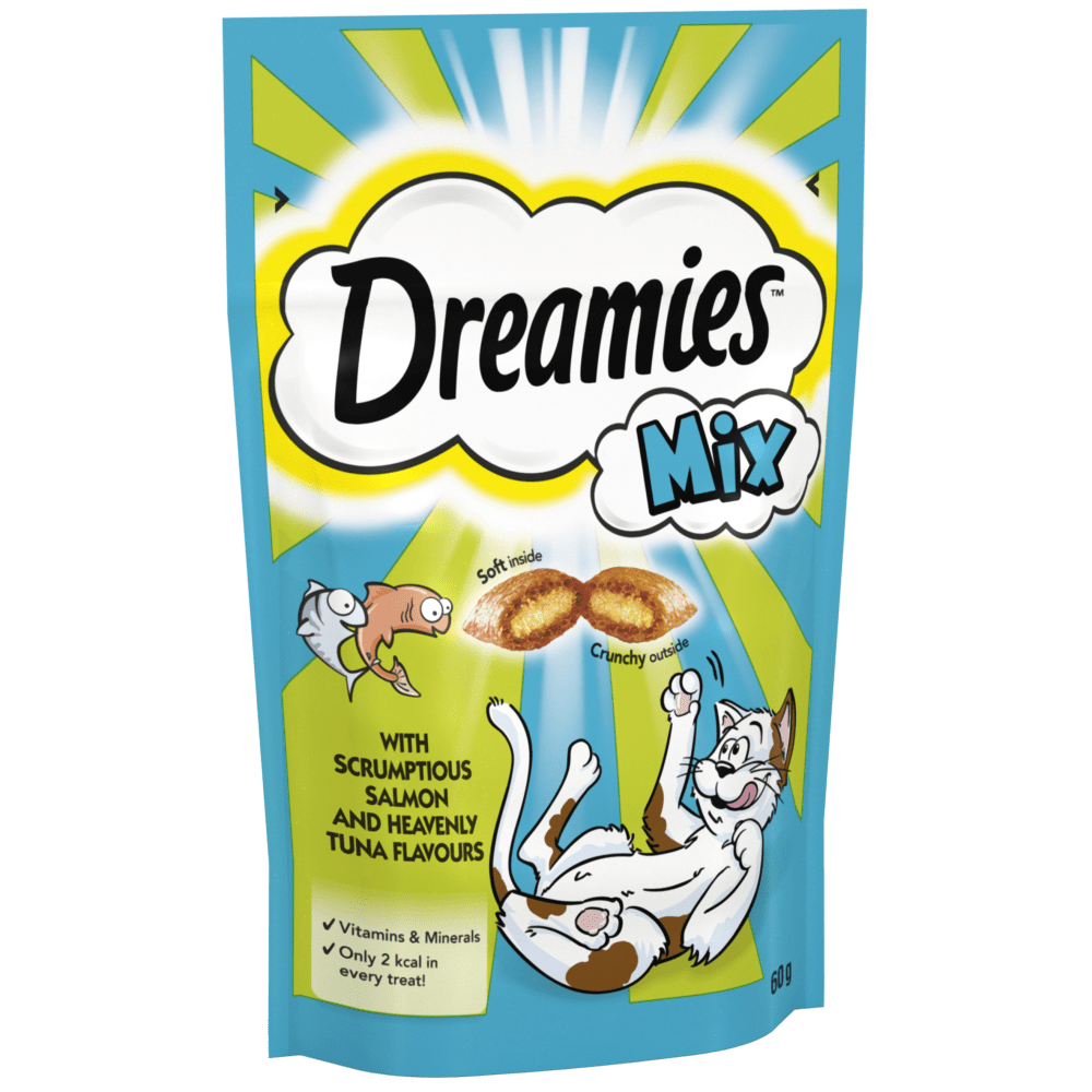 Dreamies Mix with Scrumptious Salmon Flavour & Heavenly Tuna Flavour Cat Treats 60g