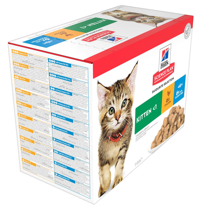 Hill's Science Plan Kitten Multipack with Chicken & Ocean Fish Wet Cat Food 12 x 85g