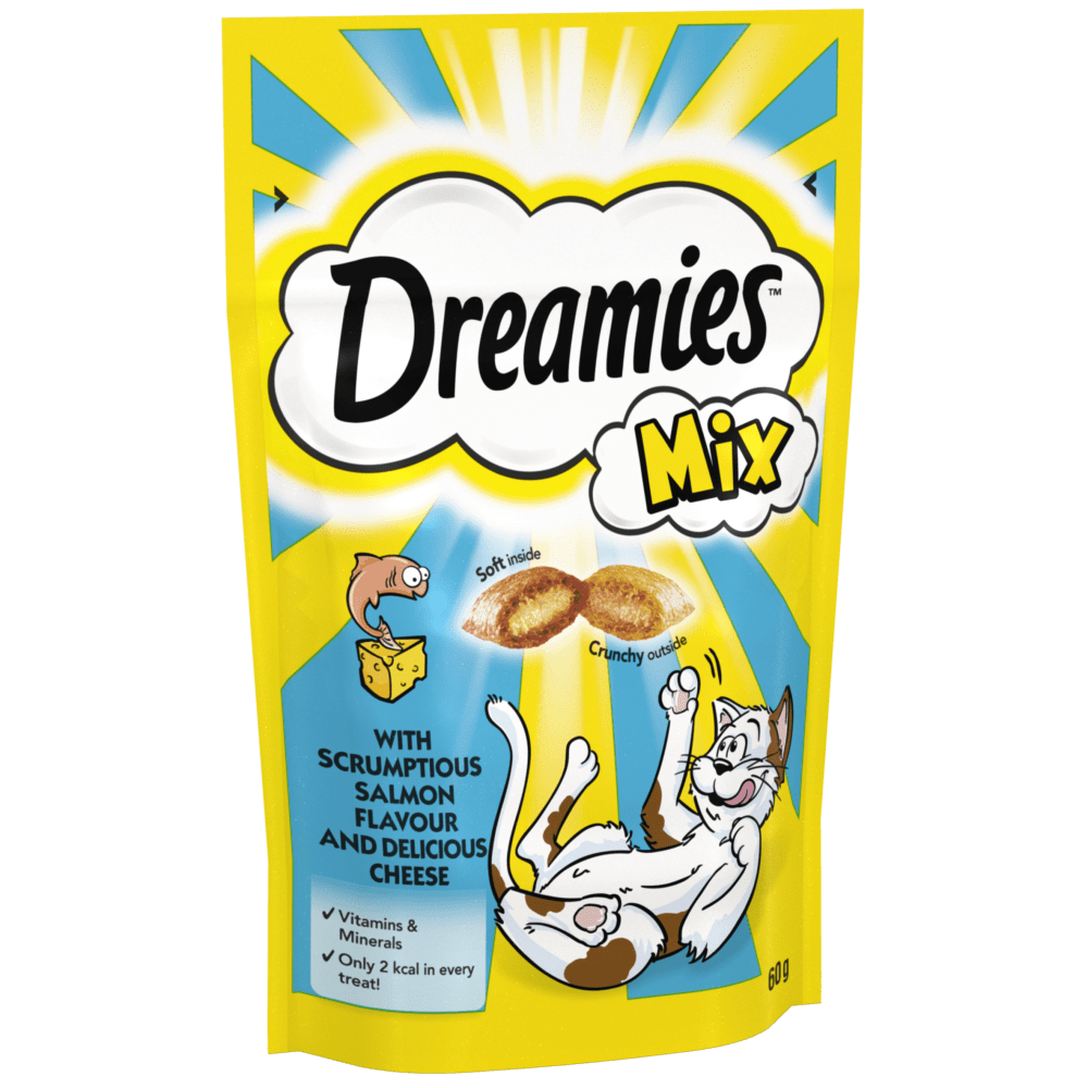 Dreamies Mix With Scrumptious Salmon Flavour & Delicious Cheese Cat Treats 60g