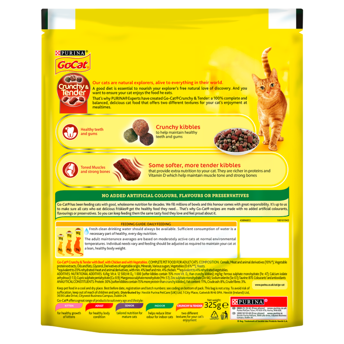 Go Cat Crunchy and Tender Beef/ Chicken & Veg Dry Cat Food - 325g