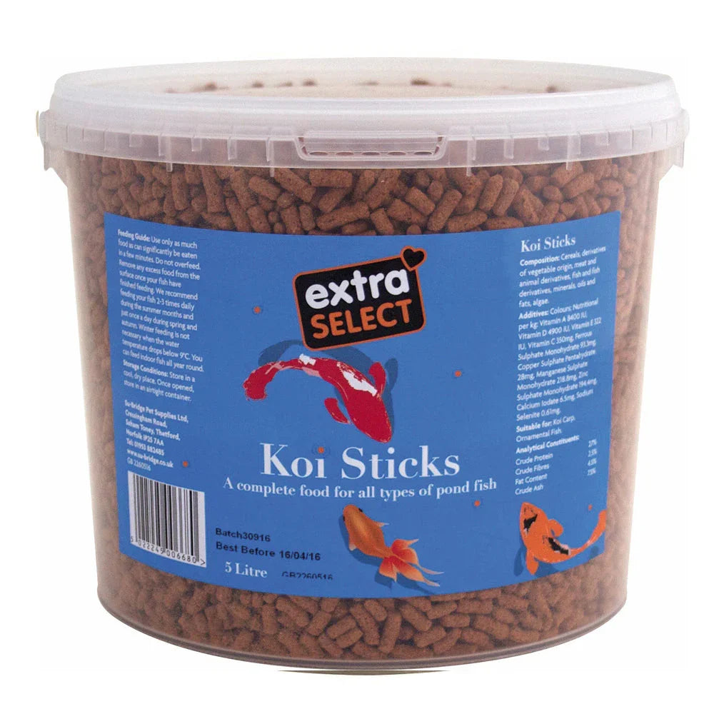 Extra Select Koi Sticks Fish Food 5L Bucket — PetsMagnet.co.uk