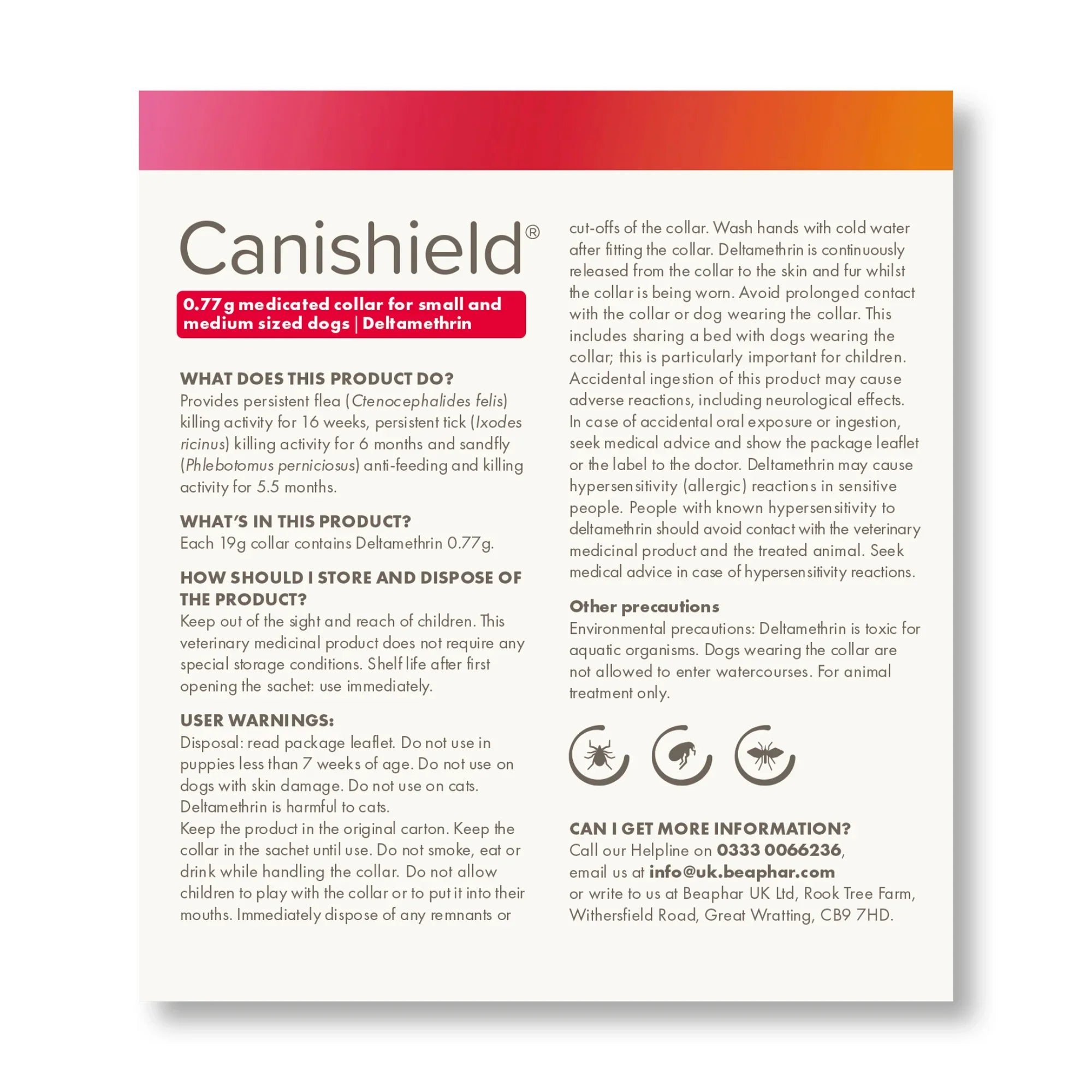 Beaphar Canishield Flea & Tick Collar for Small & Medium Dogs 48cm