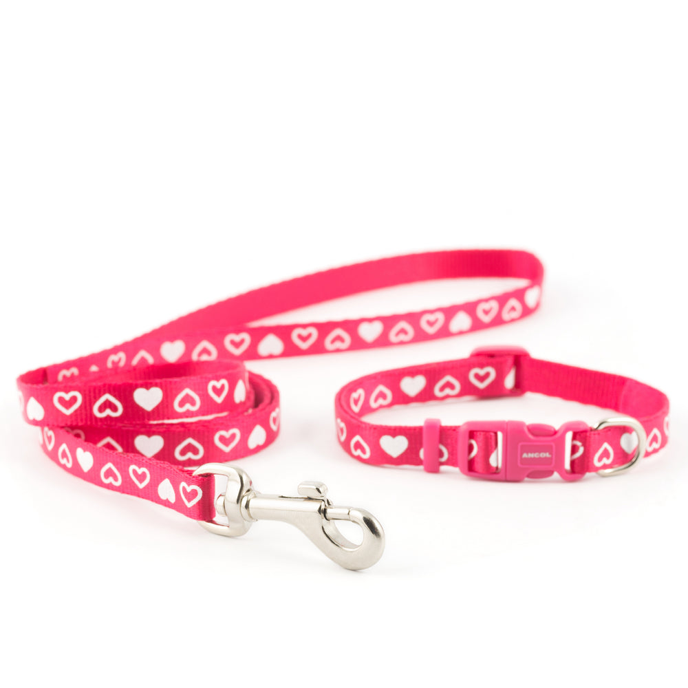 Ancol Small Bite Heart Collar Lead Set Raspberry