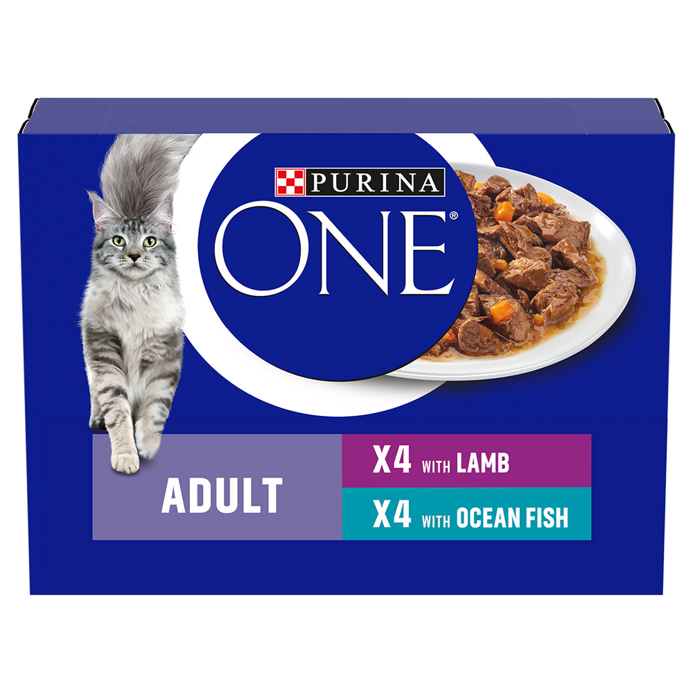 Purina One Adult Mini Fillets Ocean Fish and Lamb Wet Cat Food 8 x 85g