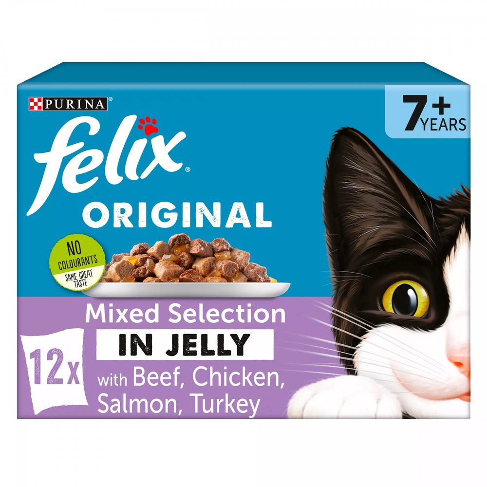 Felix Senior Original 7+ Mixed Selection in Jelly (Beef, Chicken, Salmon, Turkey) Wet Cat Food