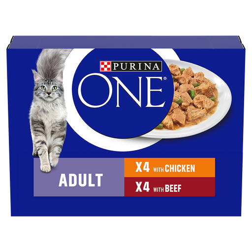 Purina One Adult Mini Fillets Chicken and Beef Wet Cat Food 8 x 85g