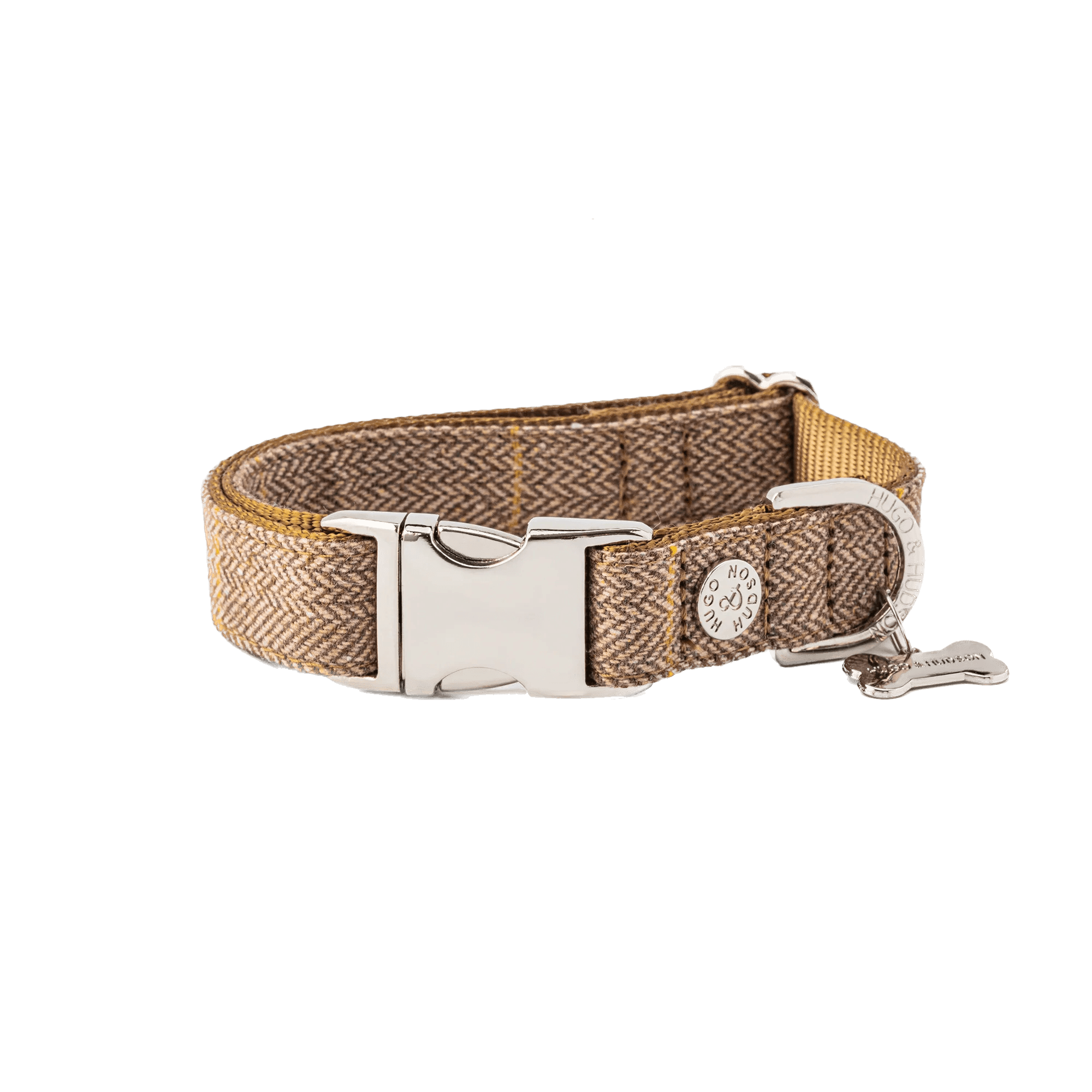 Hugo & Hudson Tweed Metal Buckle Dog Collar Caramel Checked Extra Small