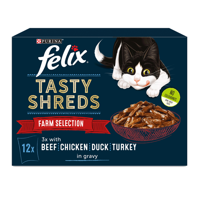 Felix Adult Tasty Shreds Farm Selection Wet Cat Food 12 x 80g