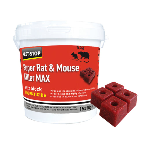 Pest-Stop Super Rat & Mouse Killer MAX Wax Blocks 15 x 10g