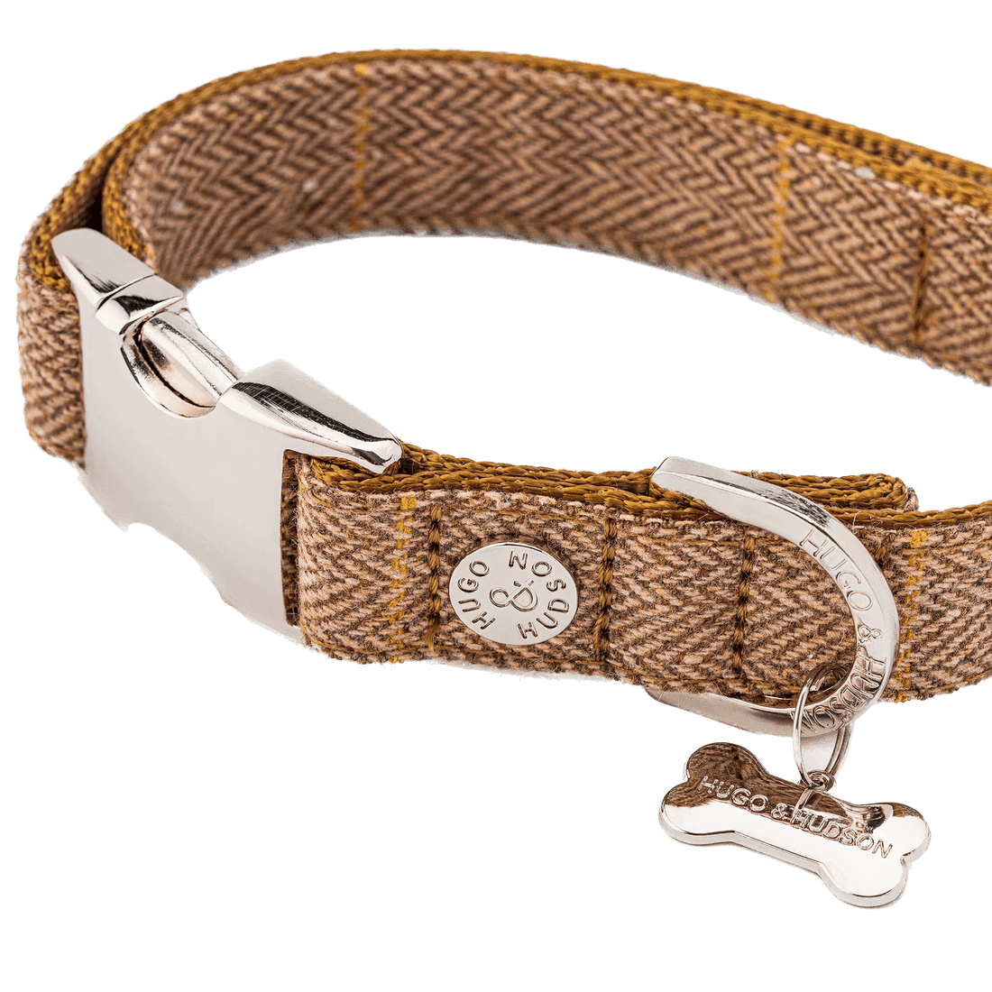Hugo & Hudson Tweed Metal Buckle Dog Collar Caramel Checked Extra Small