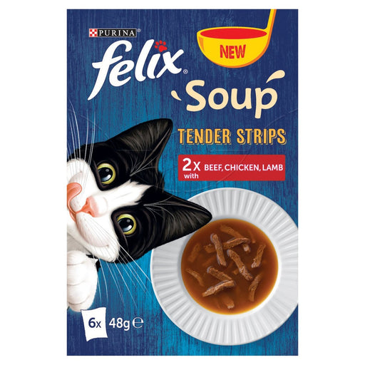 Felix Adult Soup Tender Strips with Beef, Chicken and Lamb Wet Cat Food 6 x 48g