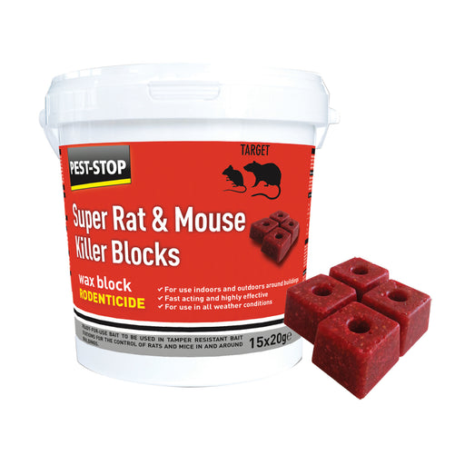 Pest-Stop Super Rat & Mouse Killer Wax Blocks 15 x 20g