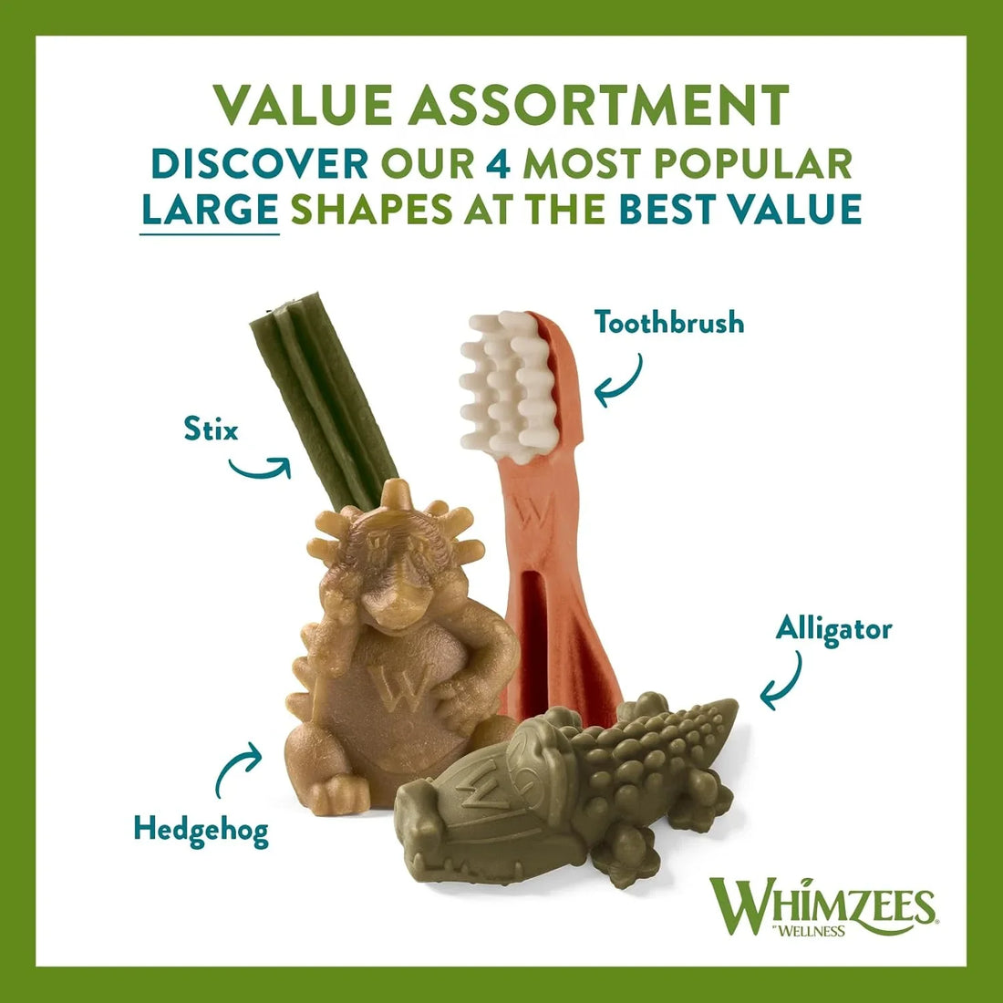 WHIMZEES By Wellness Variety Box Dental, Mixed Shapes, Size L, 14 Pieces