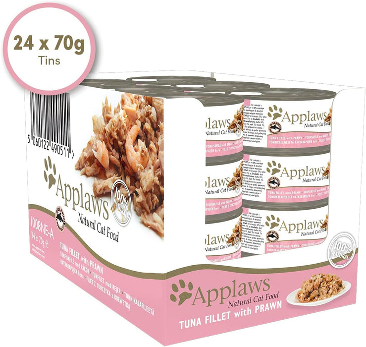 Applaws Adult Tuna Fillet with Prawn in Broth Wet Cat Food 24 x 70g