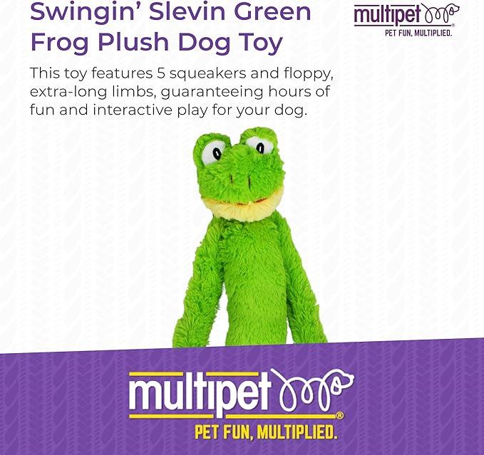 Multipet Swingin’ Slevin Plush Green Frog Dog Toy