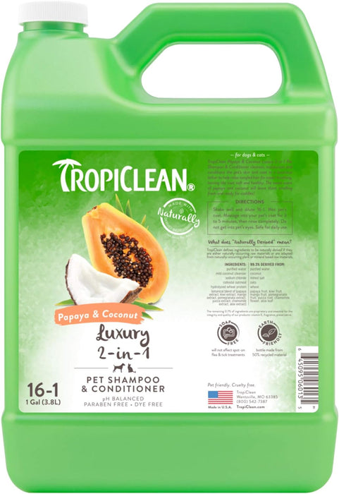TropiClean Papaya & Coconut Luxury 2 in 1 Dog & Cat Shampoo & Conditioner