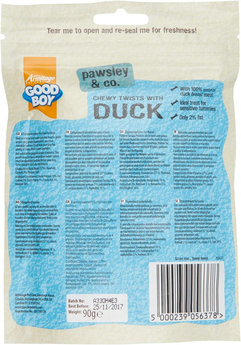 Good Boy Pawsley & Co Chewy Twists with Duck Dog Treats 90g