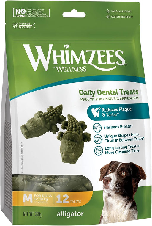 Whimzees Alligator Dental Treat for Medium Dogs 12 pieces