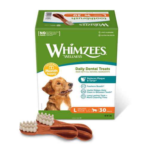 Whimzees Toothbrush Dental Treat for Large Dogs 30 pieces