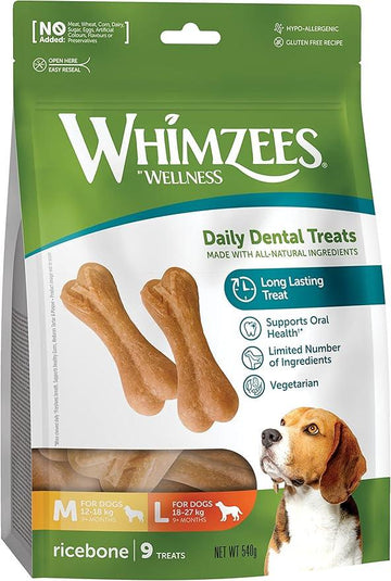 Whimzees Rice Bone Dental Treat for Large Dogs 9 pack