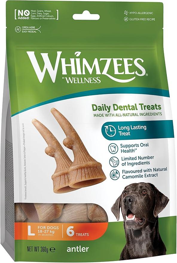 Whimzees Antler Large Dental Chew Dog Treat Pack - 6pk