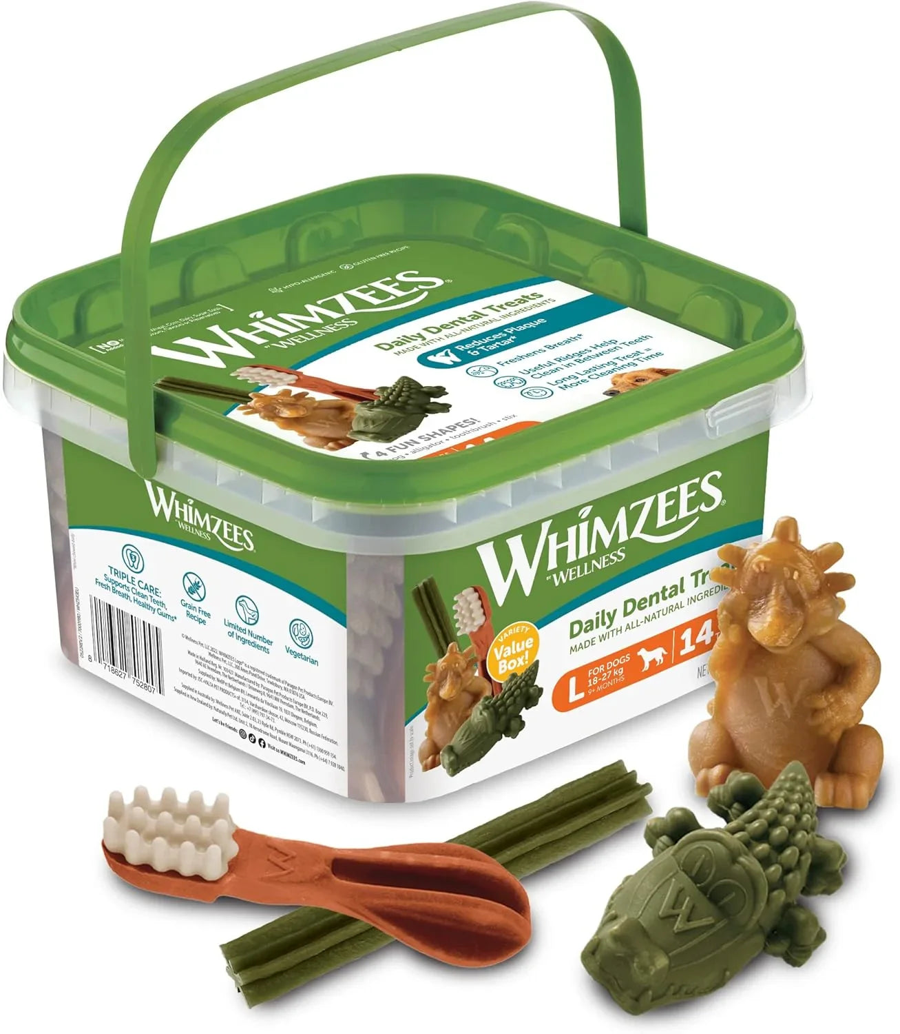 WHIMZEES By Wellness Variety Box Dental, Mixed Shapes, Size L, 14 Pieces