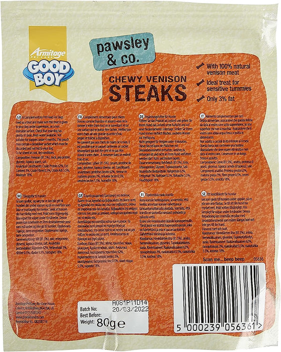 Good Boy Pawsley & Co Chewy Venison Steaks Dog Treats 80g