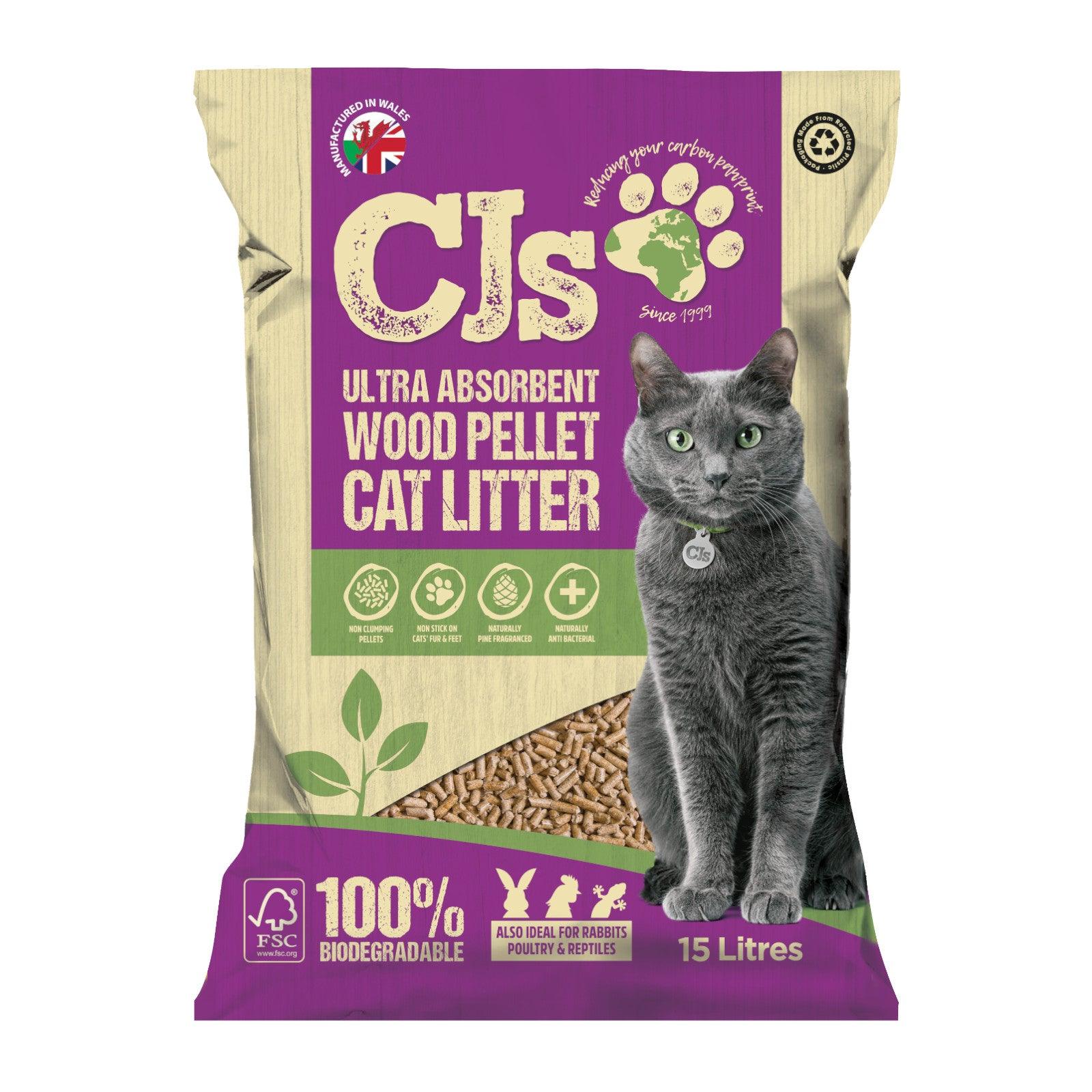 CJs Ultra Absorbant Wood Pellet Cat Litter