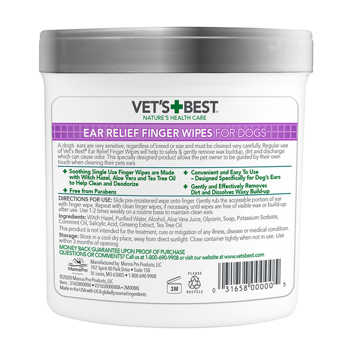 Vet's Best Ear Relief Finger Wipes for Dogs 50 Pads