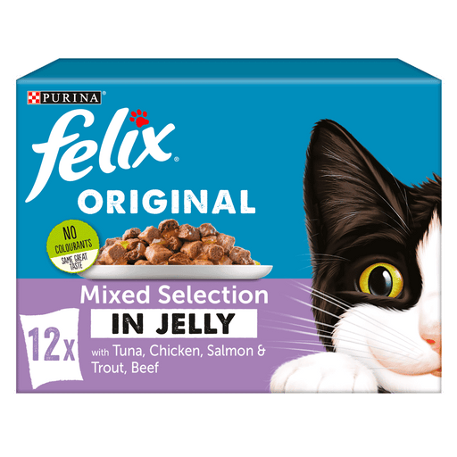 Felix Adult Original Mixed Selection in Jelly (Tuna, Chicken, Salmon and Trout, Beef) Wet Cat Food 12 x 100g