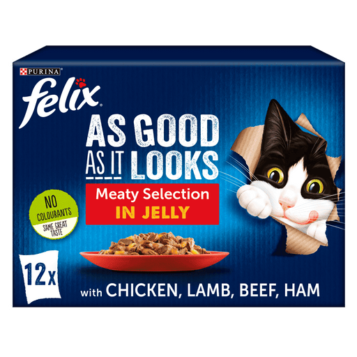 Felix Adult As Good As it Looks Meaty Selection in Jelly (Chicken, Lamb, Beef, Ham) Wet Cat Food 12 x 100g