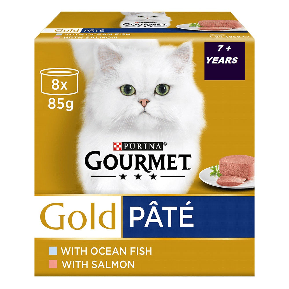 Gourmet Gold Senior 7+ Pate Recipes Ocean Fish & Salmon Wet Cat Food 8 x 85g