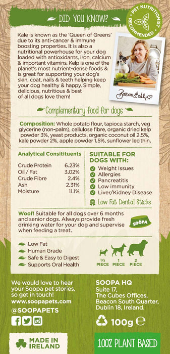 Soopa Single Pack Kale and Apple Dental Sticks for Dogs 100g
