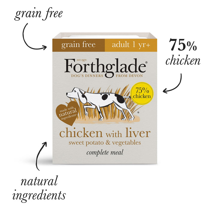 Forthglade Complete Meal Grain Free Turkey/Chicken & Chicken with Liver Natural Wet Dog Food 12 x 395g