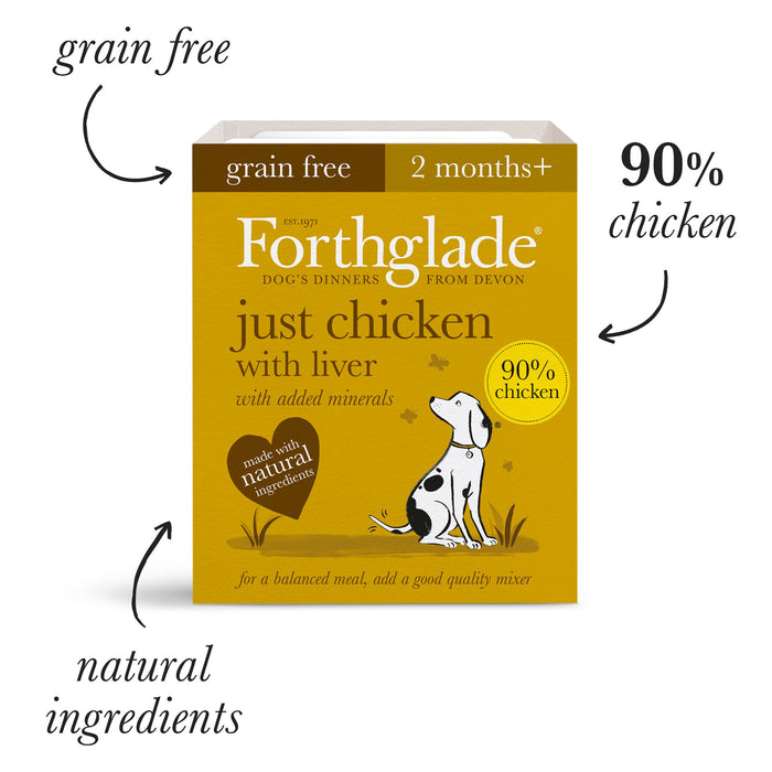 Forthglade Just Complementary Range Just Chicken/Turkey & Chicken with Liver Natural Wet Dog Food 12 x 395g
