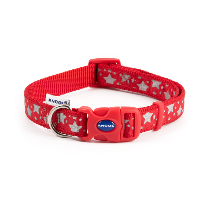 Ancol Fashion Dog Collar Red Reflective Bones Adj