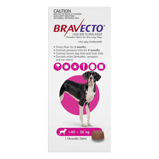 Bravecto Flea and Tick For Extra Large Dogs 40-56Kg 1 Chewable Tablet