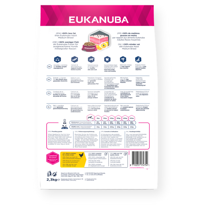 Eukanuba Daily Care Adult Overweight Chicken All Breed Dry Dog Food 2.3kg