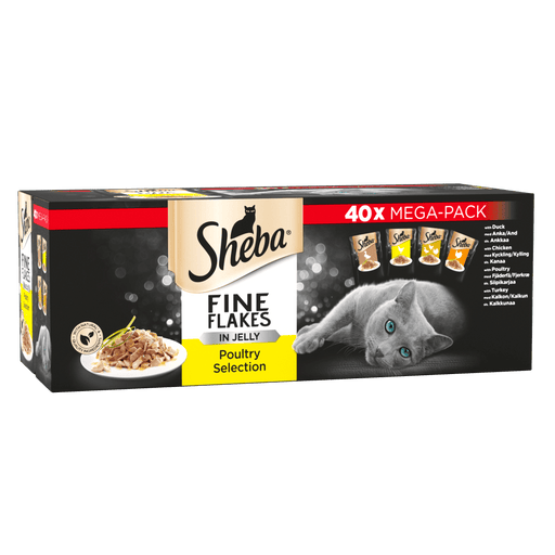 Sheba Fine Flakes in Jelly with Poultry Wet Cat Food 40 x 85g