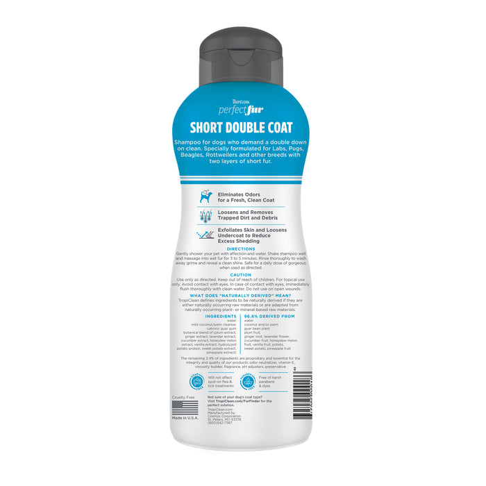 TropiClean Short Double Coat Shampoo for Dogs 473ml
