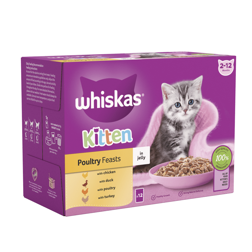 Whiskas Kitten 2-12 Months Poultry Feasts in Jelly Wet Kitten Food 12 x 85g