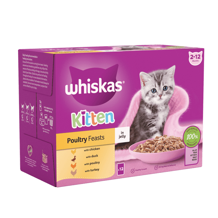 Whiskas Kitten 2-12 Months Poultry Feasts in Jelly Wet Kitten Food 12 x 85g