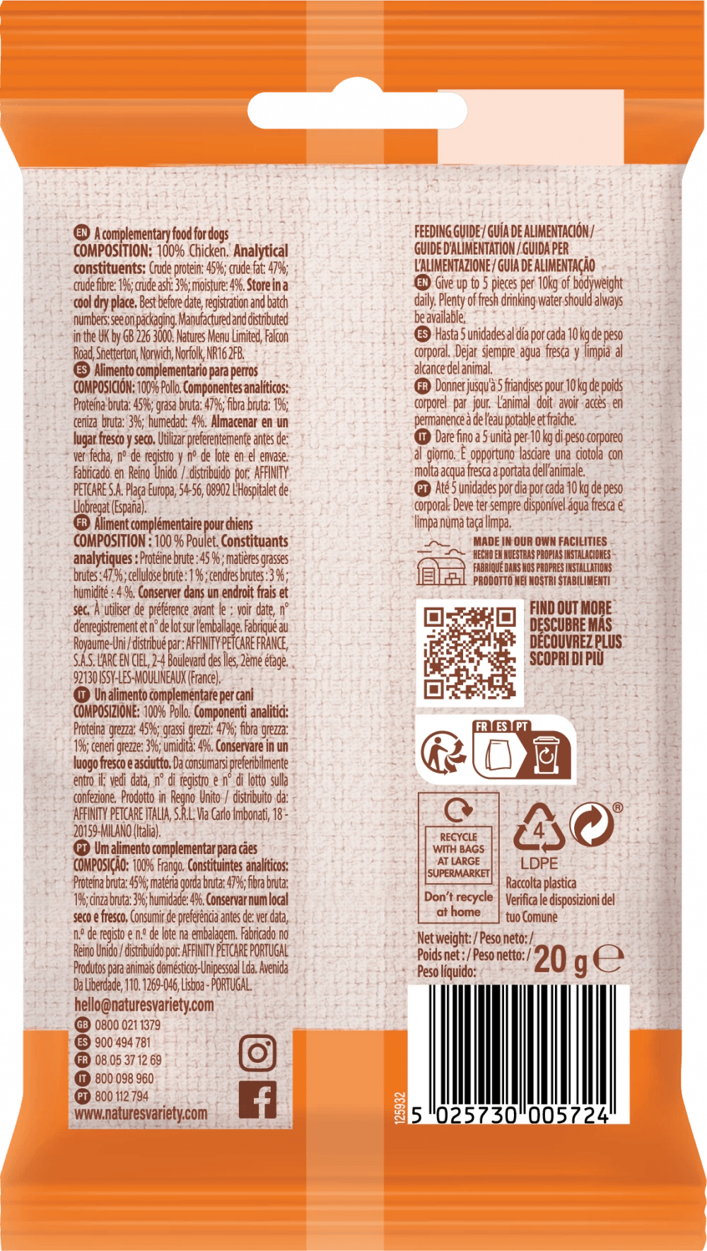 Nature's Variety Freeze Dried Meat Bites 100% Chicken For Puppy and Adult Dogs 20g