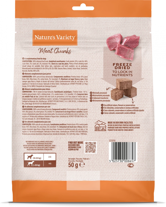 Nature's Variety Complete Freeze Dried Meat Chunks 100% Beef For Adult Medium/Maxi Dog 50g